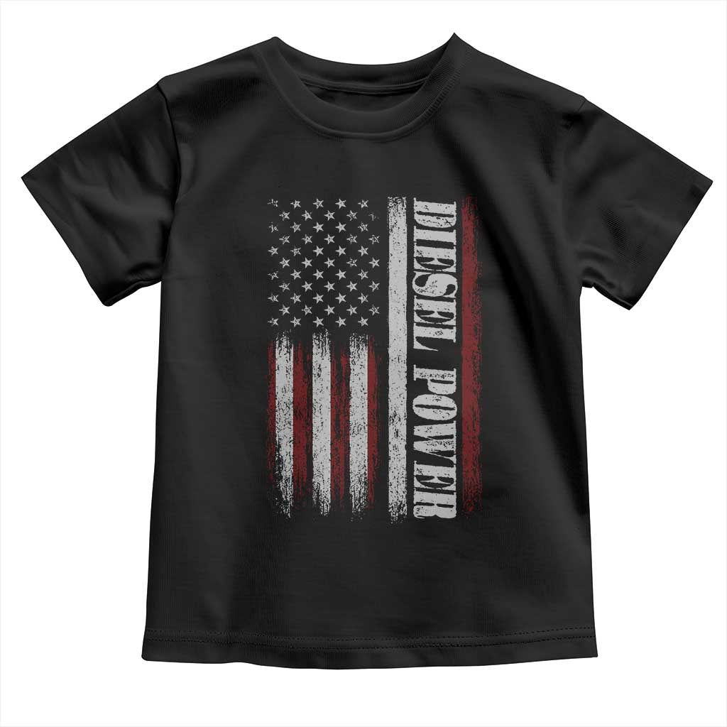 Vintage Distressed Mechanic Trucker Graphic Toddler T Shirt Diesel Power USA Flag
