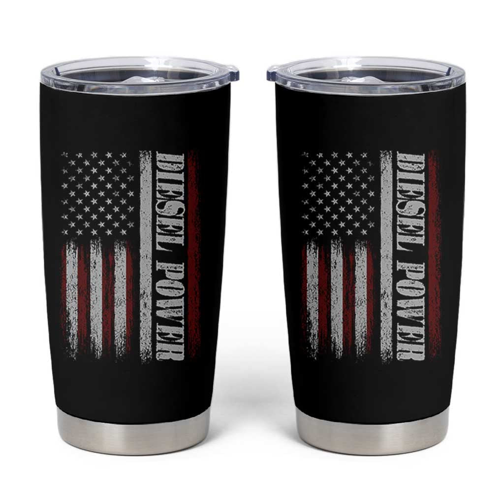 Vintage Distressed Mechanic Trucker Graphic Tumbler Cup Diesel Power USA Flag