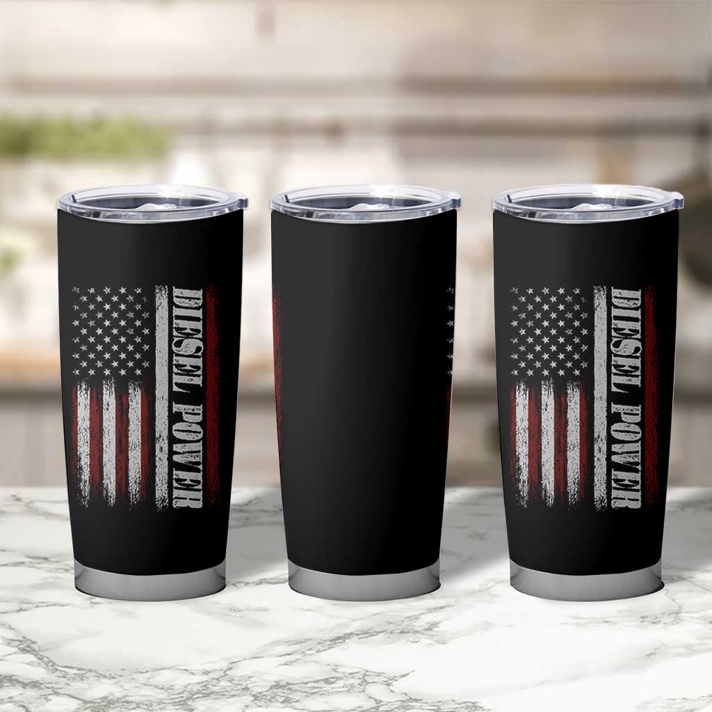 Vintage Distressed Mechanic Trucker Graphic Tumbler Cup Diesel Power USA Flag