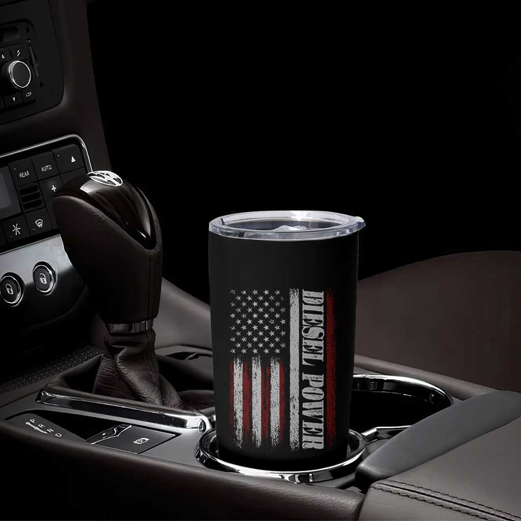 Vintage Distressed Mechanic Trucker Graphic Tumbler Cup Diesel Power USA Flag
