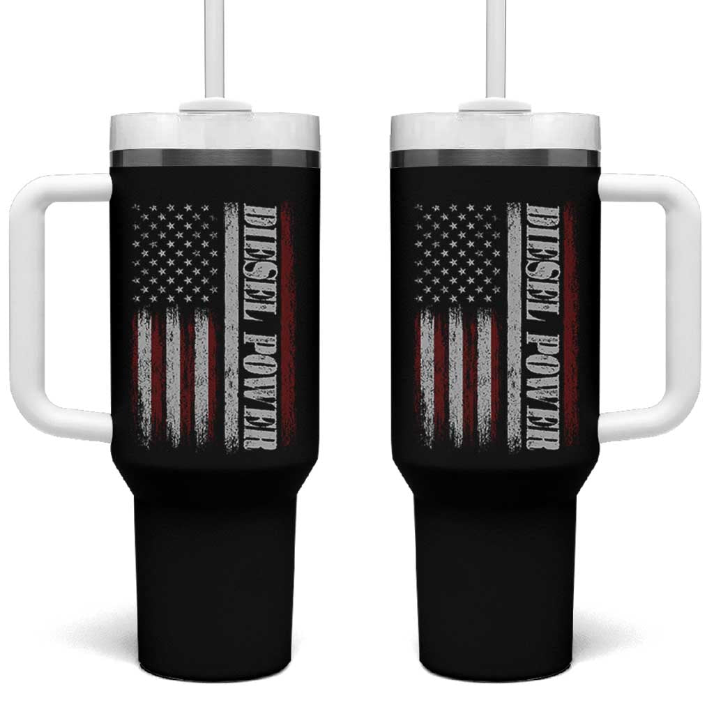 Vintage Distressed Mechanic Trucker Graphic Tumbler With Handle Diesel Power USA Flag
