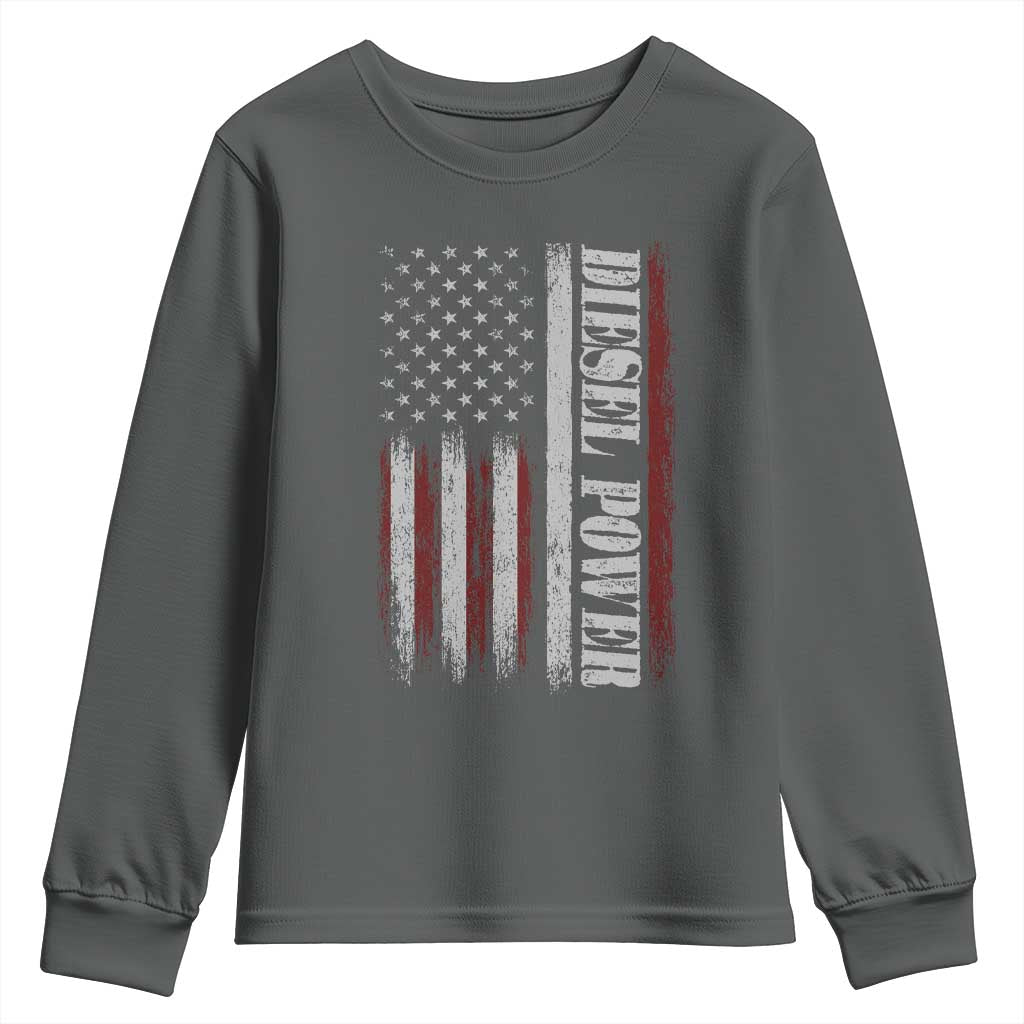Vintage Distressed Mechanic Trucker Graphic Youth Sweatshirt Diesel Power USA Flag