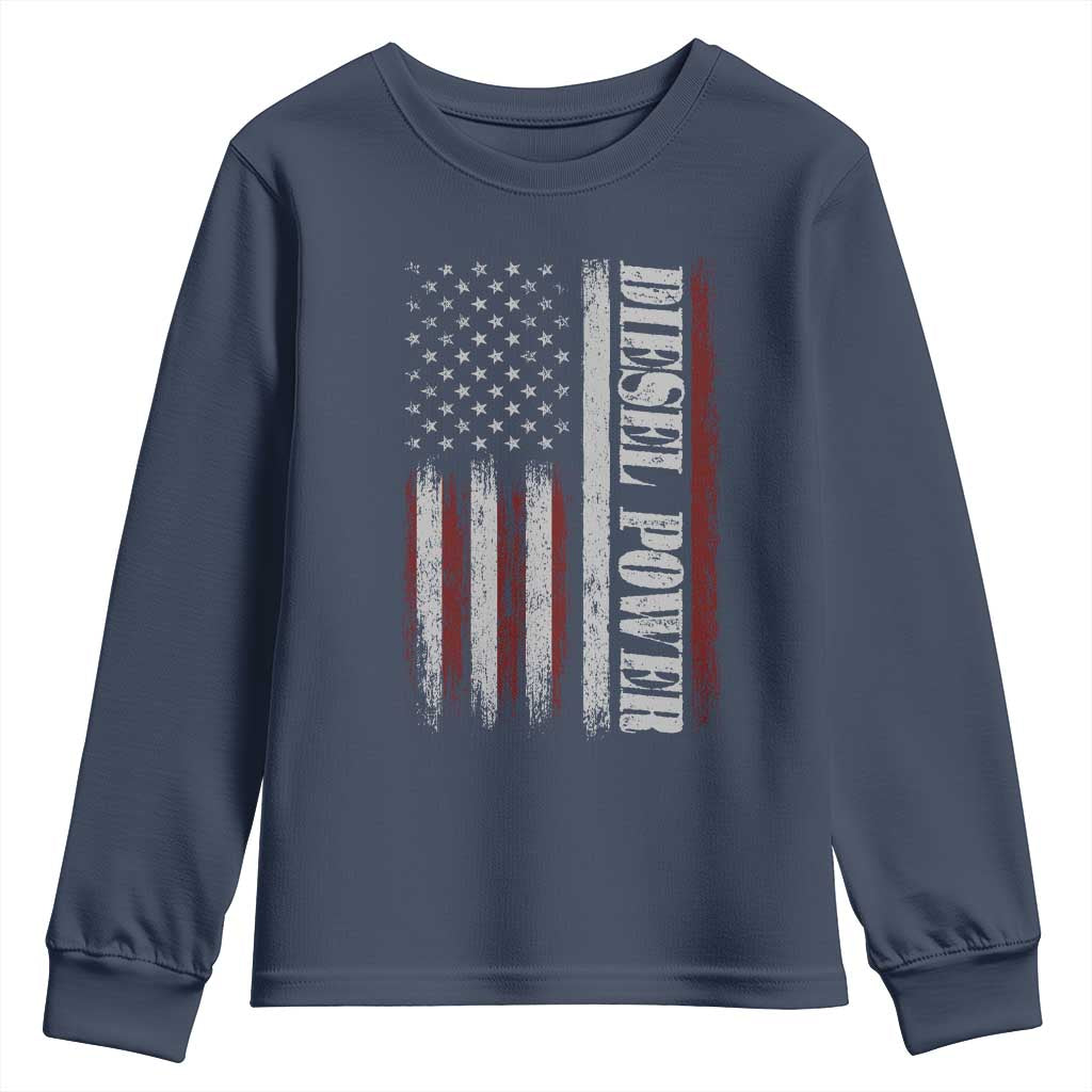 Vintage Distressed Mechanic Trucker Graphic Youth Sweatshirt Diesel Power USA Flag