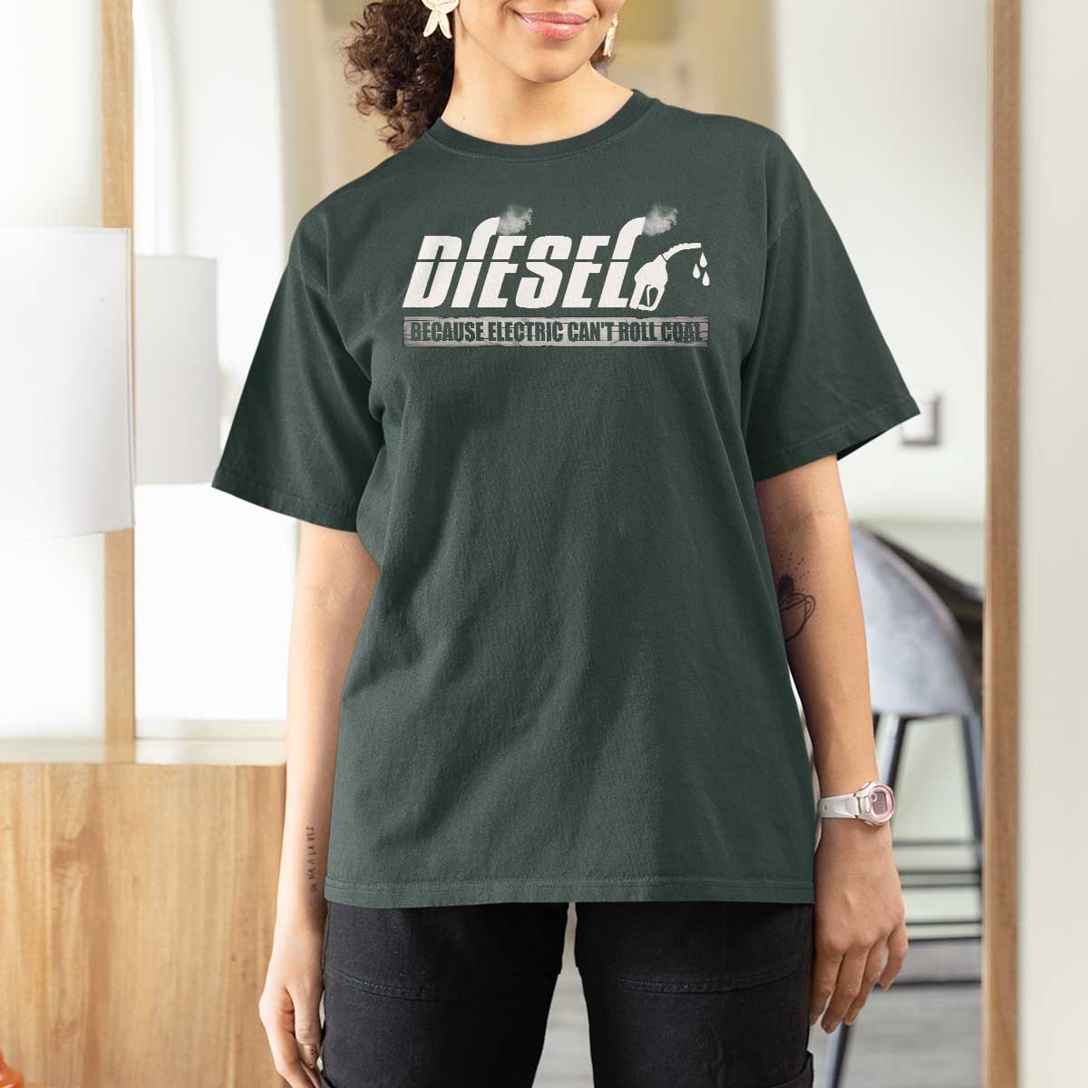 Diesel Because Electric Cars Can't Roll Coal Truck T Shirt For Women Trucker Mechanic Graphic