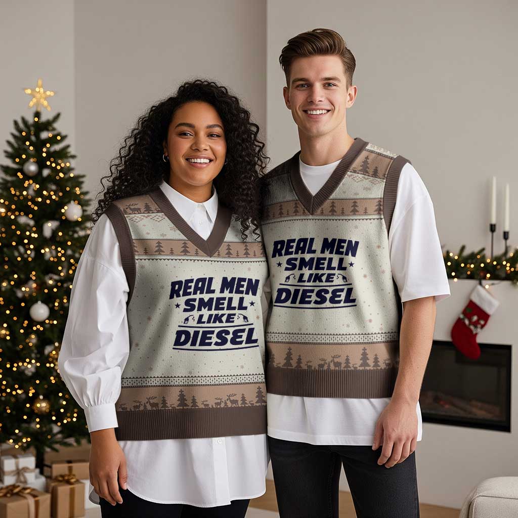 Real Men Smell Like Diesel Truck Mechanic Humor V-Neck Knit Sweater Vest
