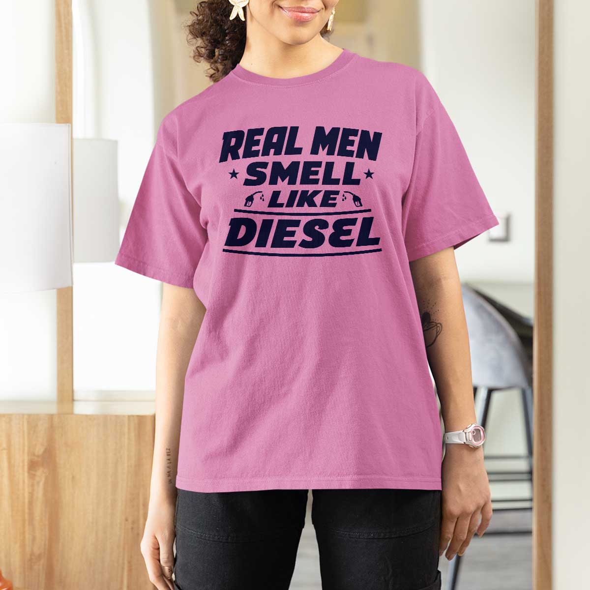 Real Men Smell Like Diesel Truck Mechanic Humor T Shirt For Women