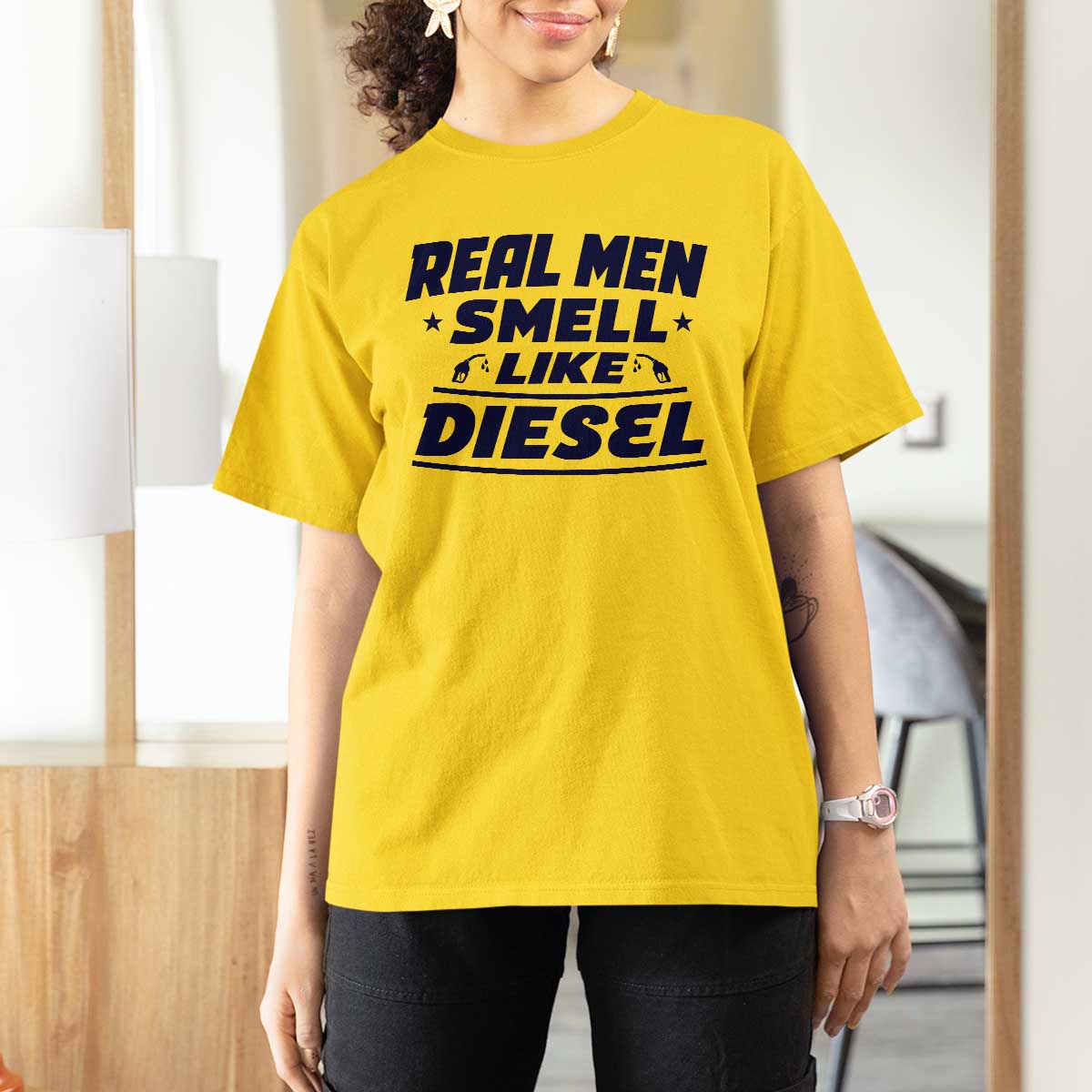 Real Men Smell Like Diesel Truck Mechanic Humor T Shirt For Women