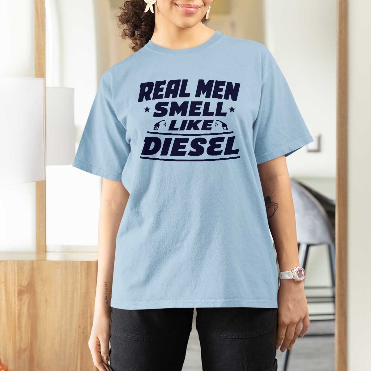 Real Men Smell Like Diesel Truck Mechanic Humor T Shirt For Women