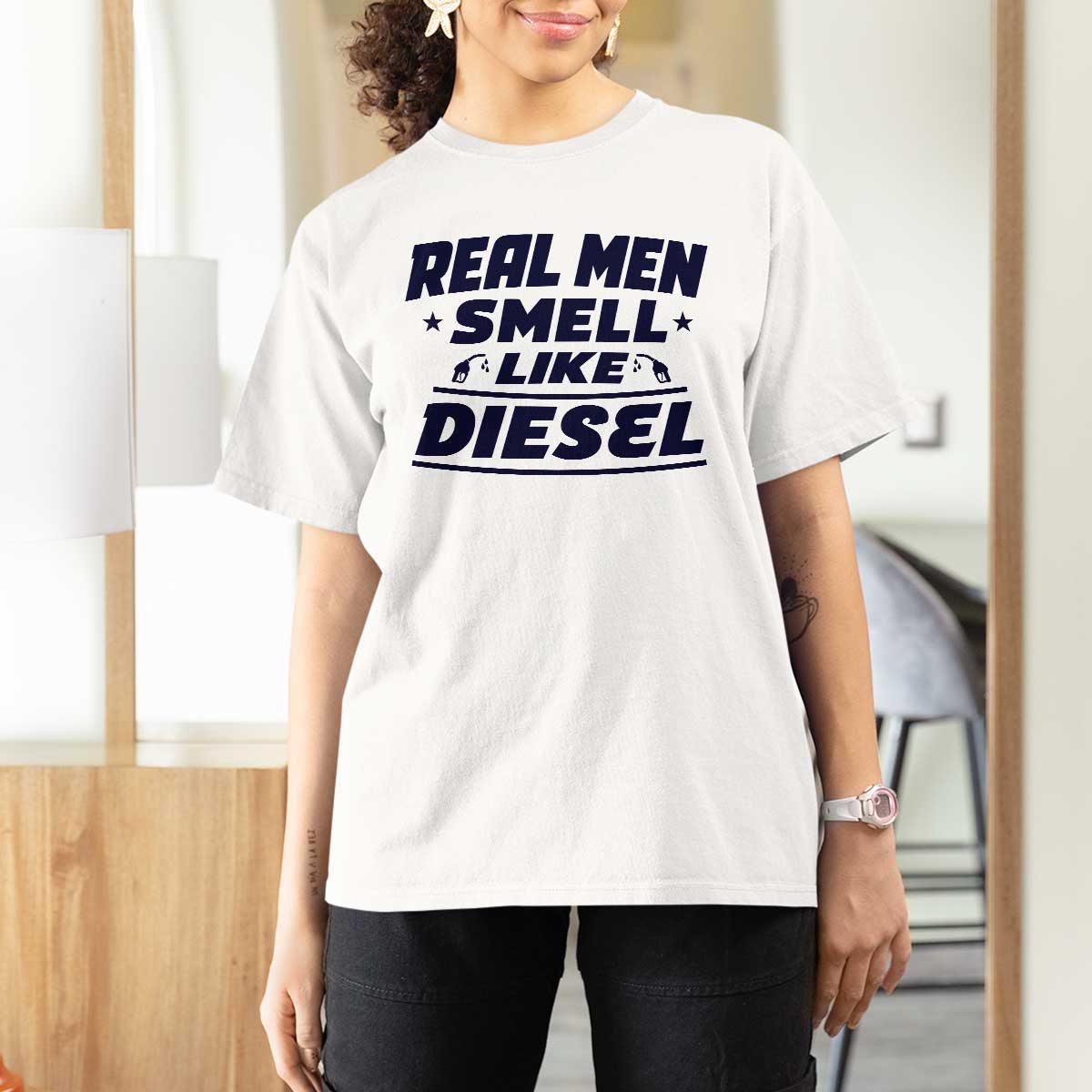 Real Men Smell Like Diesel Truck Mechanic Humor T Shirt For Women
