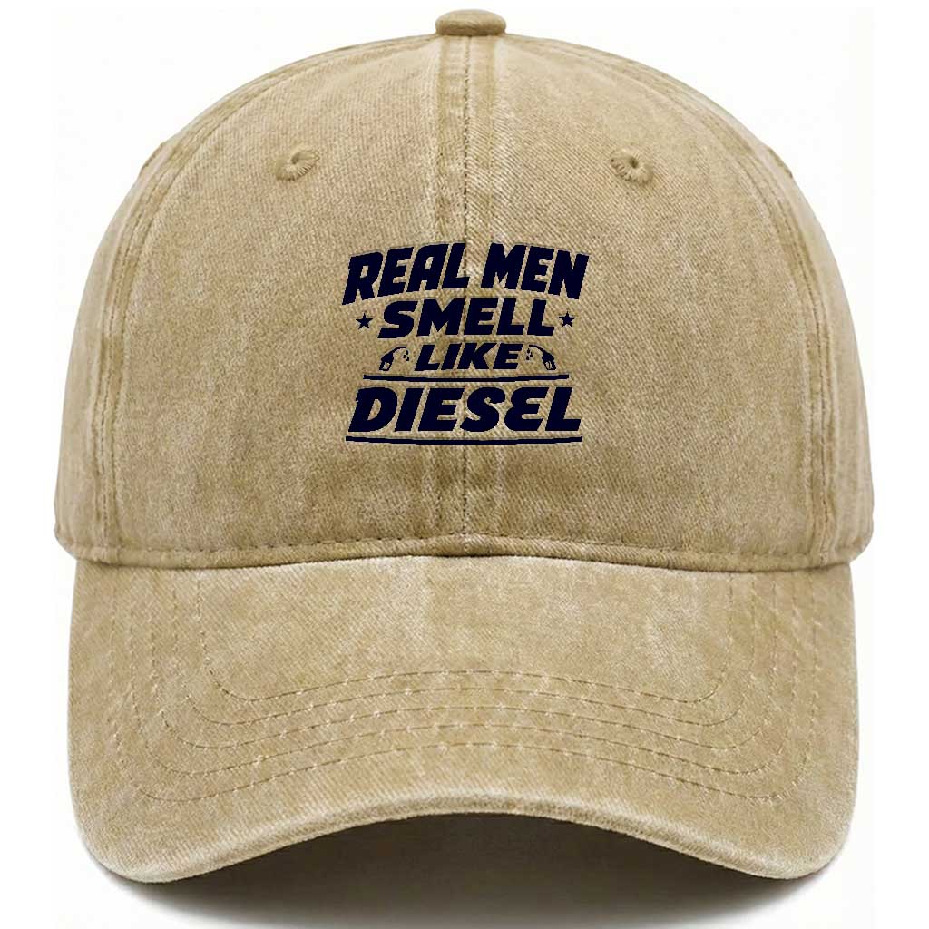 Real Men Smell Like Diesel Truck Mechanic Humor Washed Cotton Baseball Cap