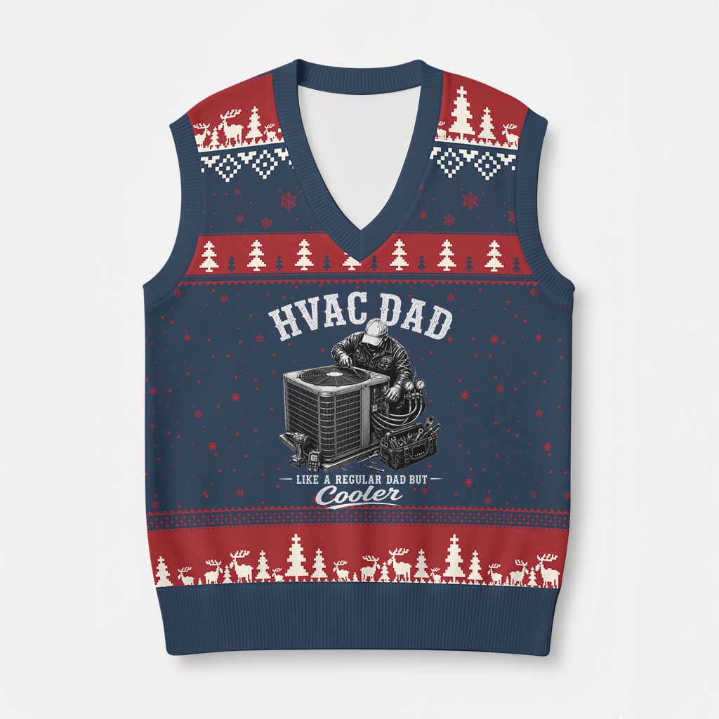 HVAC Dad V-Neck Knit Sweater Vest Funny Technician Fathers Day Graphic