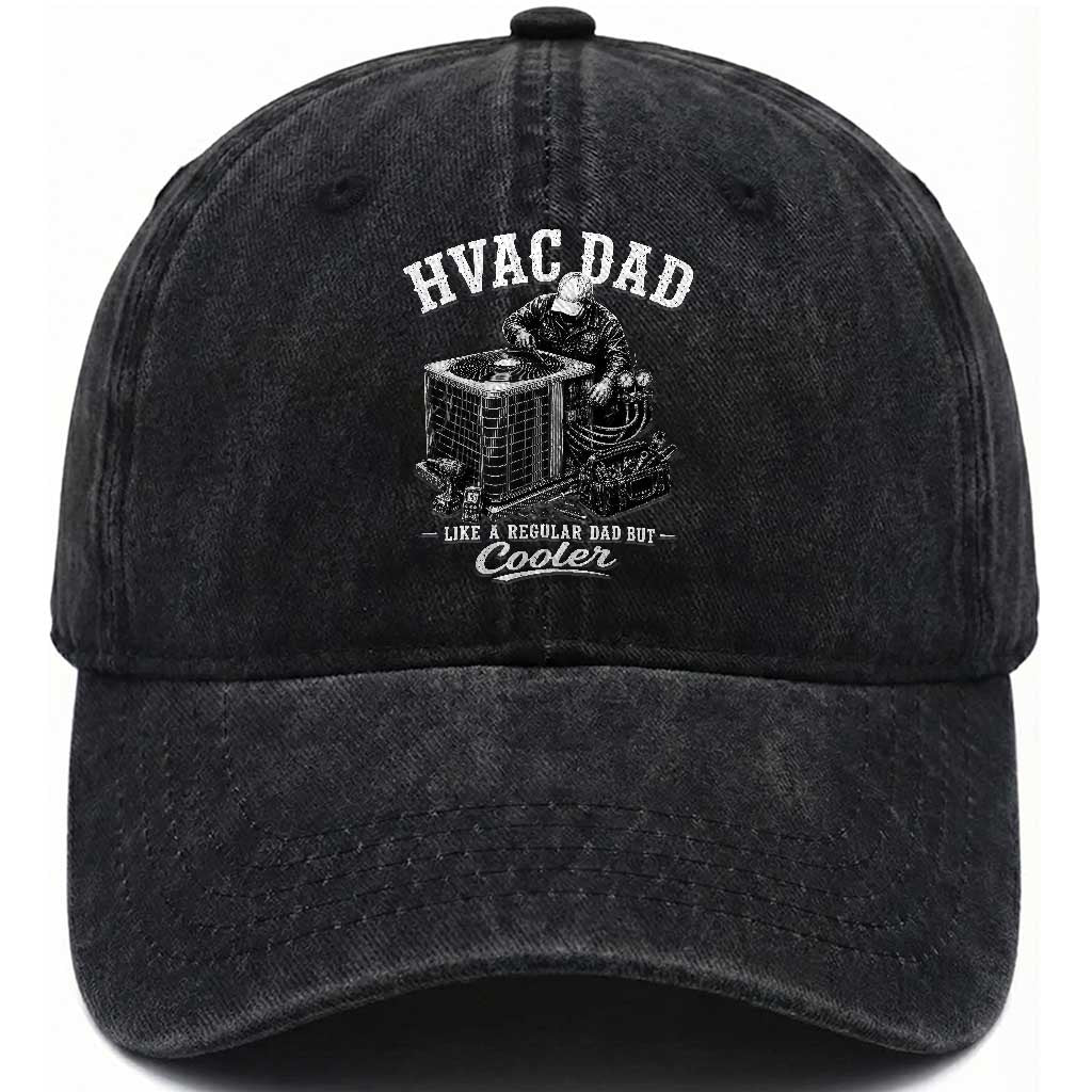 HVAC Dad Washed Cotton Baseball Cap Funny Technician Fathers Day Graphic