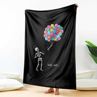 Well Shit Skeleton Detached Arm Throw Blanket Gothic Halloween Flying Balloons Graphic