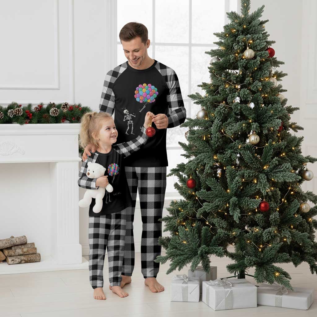 Well Shit Skeleton Detached Arm Plaid Pajama Set Gothic Halloween Flying Balloons Graphic