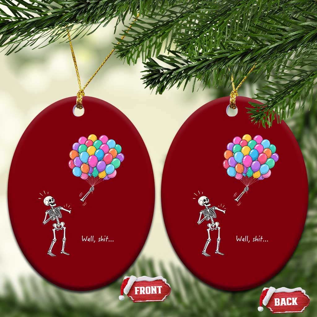 Well Shit Skeleton Detached Arm Ceramic Ornament Gothic Halloween Flying Balloons Graphic