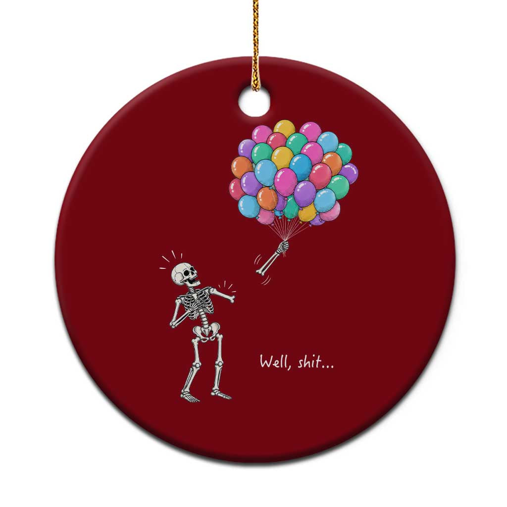 Well Shit Skeleton Detached Arm Ceramic Ornament Gothic Halloween Flying Balloons Graphic