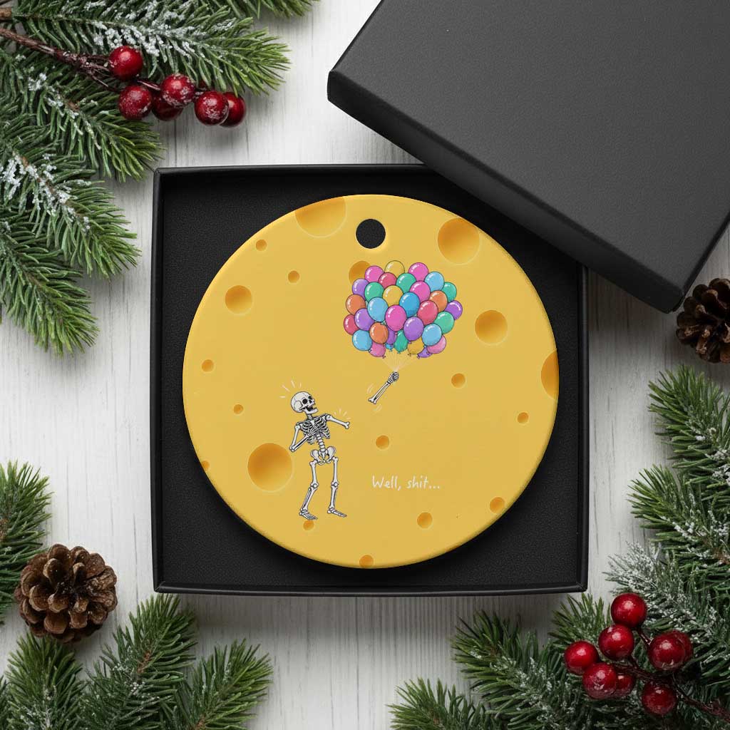 Well Shit Skeleton Detached Arm Ceramic Ornament Gothic Halloween Flying Balloons Graphic