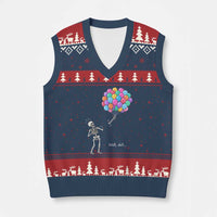 Well Shit Skeleton Detached Arm V-Neck Knit Sweater Vest Gothic Halloween Flying Balloons Graphic