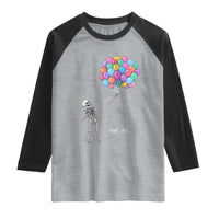 Well Shit Skeleton Detached Arm Raglan Shirt Gothic Halloween Flying Balloons Graphic