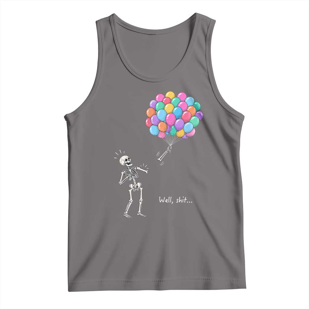 Well Shit Skeleton Detached Arm Tank Top Gothic Halloween Flying Balloons Graphic