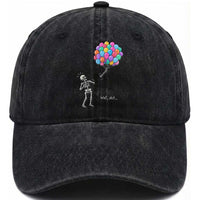 Well Shit Skeleton Detached Arm Washed Cotton Baseball Cap Gothic Halloween Flying Balloons Graphic