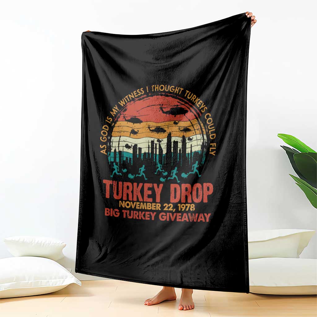 WKRP Turkey Drop Throw Blanket Funny Thanksgiving Day First Annual WKRP - Wonder Print Shop