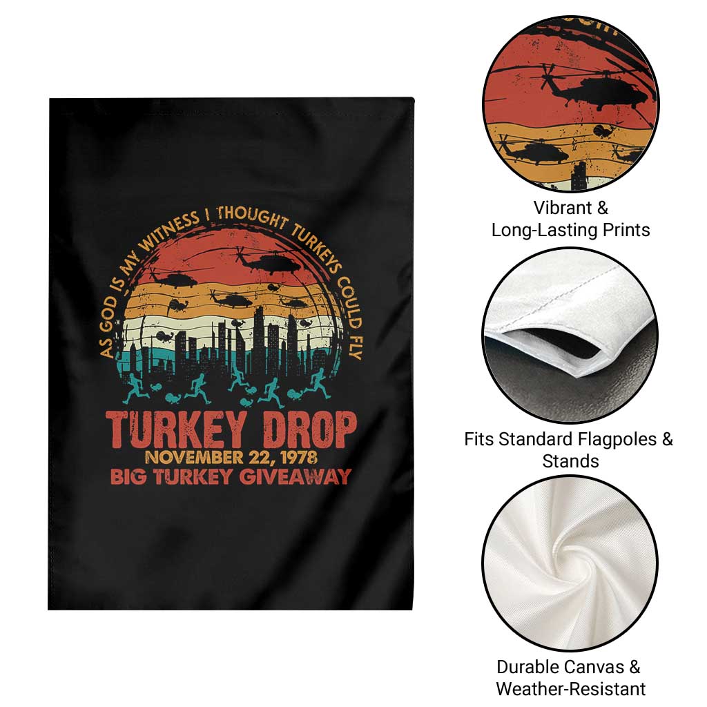 WKRP Turkey Drop Garden Flag Funny Thanksgiving Day First Annual WKRP - Wonder Print Shop