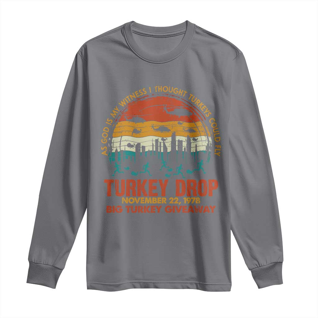 WKRP Turkey Drop Long Sleeve Shirt Funny Thanksgiving Day First Annual WKRP - Wonder Print Shop