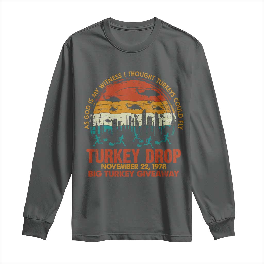 WKRP Turkey Drop Long Sleeve Shirt Funny Thanksgiving Day First Annual WKRP - Wonder Print Shop