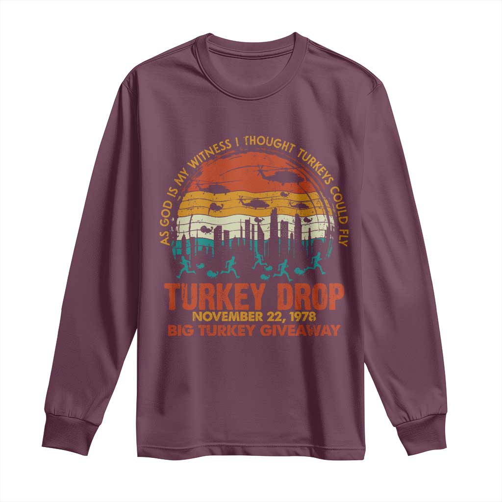WKRP Turkey Drop Long Sleeve Shirt Funny Thanksgiving Day First Annual WKRP - Wonder Print Shop