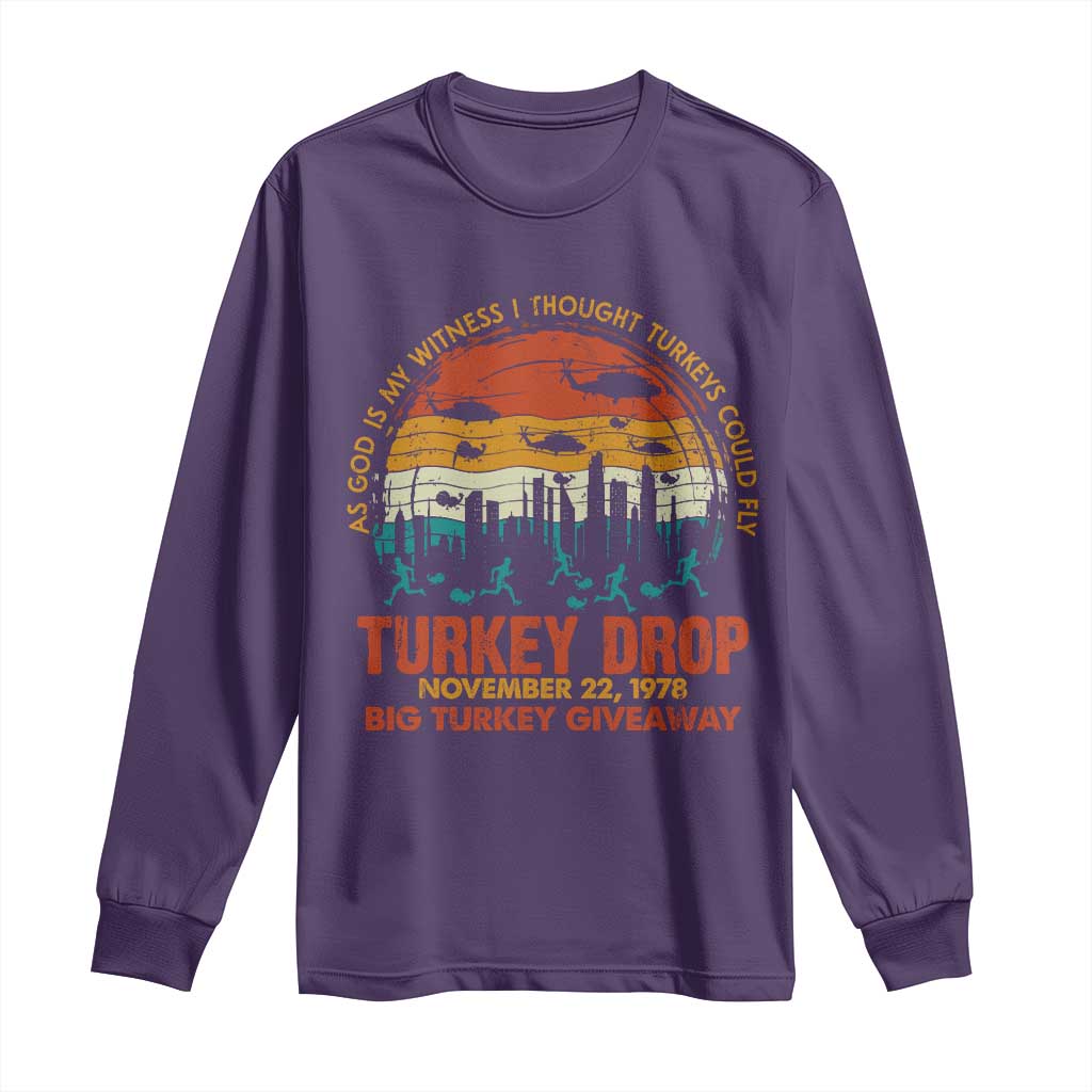 WKRP Turkey Drop Long Sleeve Shirt Funny Thanksgiving Day First Annual WKRP - Wonder Print Shop