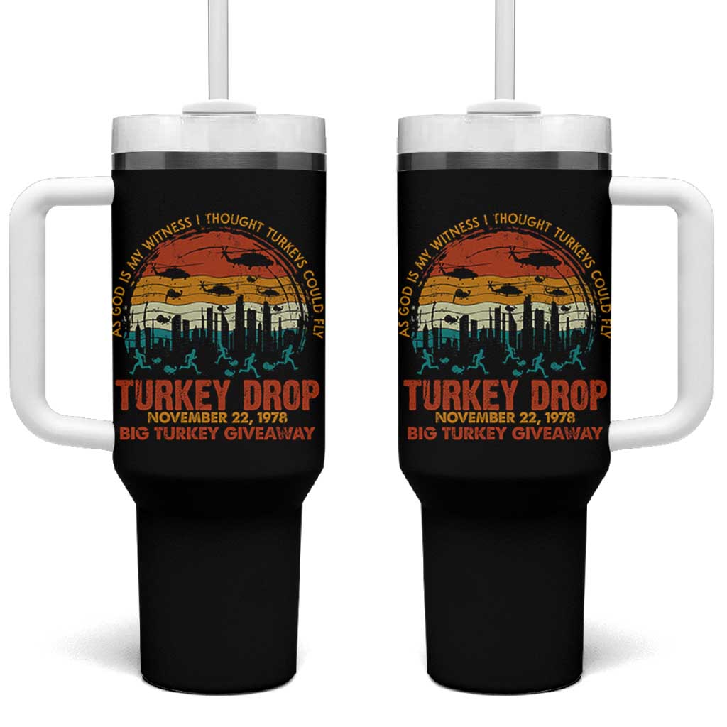 WKRP Turkey Drop Tumbler With Handle Funny Thanksgiving Day First Annual WKRP - Wonder Print Shop