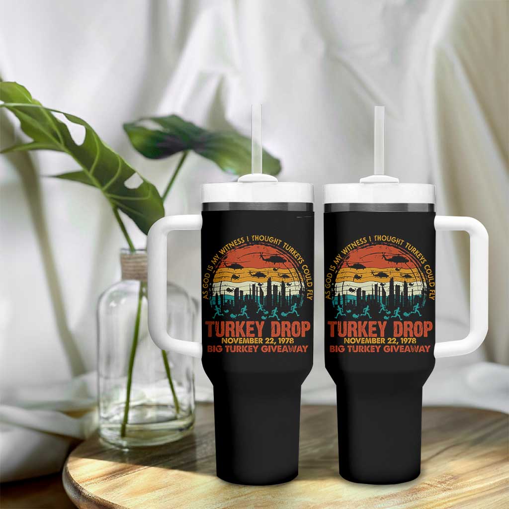 WKRP Turkey Drop Tumbler With Handle Funny Thanksgiving Day First Annual WKRP - Wonder Print Shop
