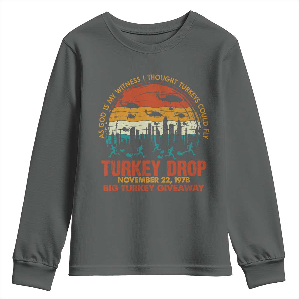 WKRP Turkey Drop Youth Sweatshirt Funny Thanksgiving Day First Annual WKRP - Wonder Print Shop