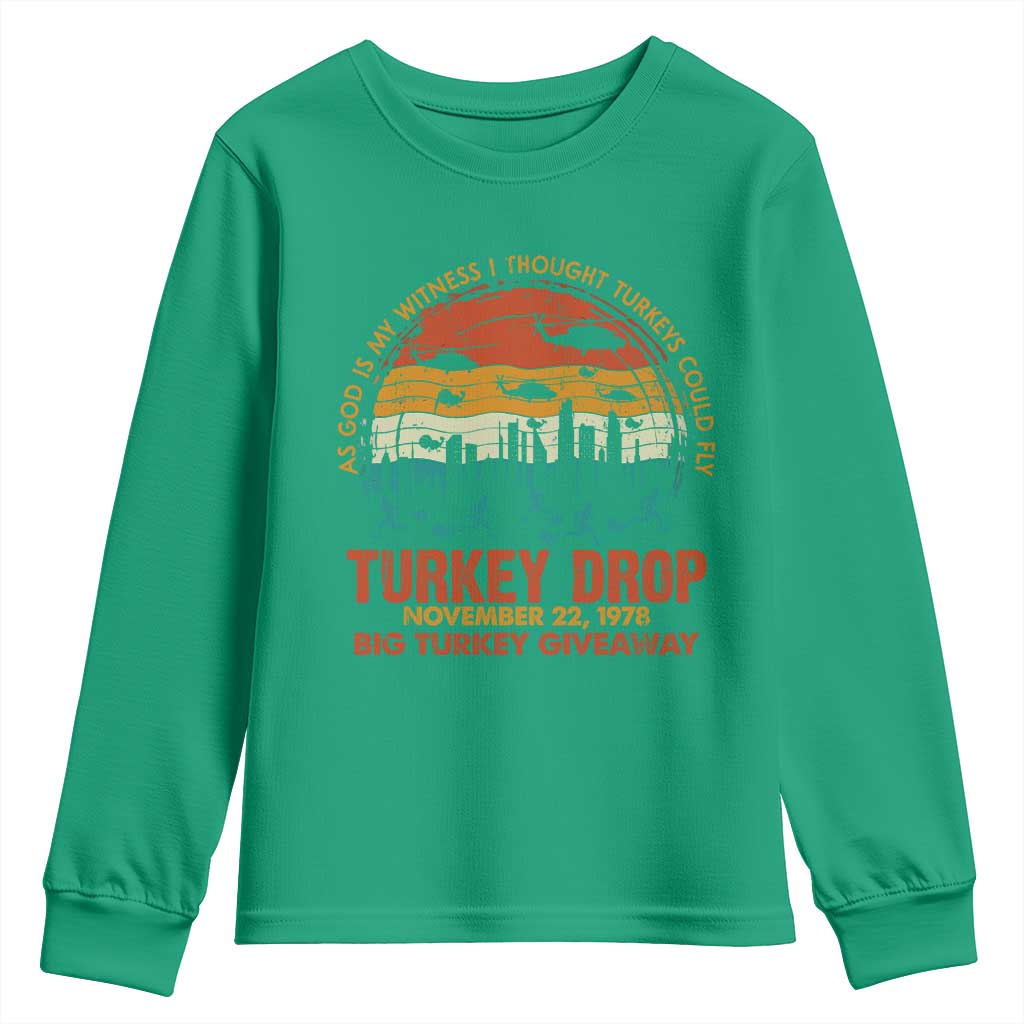 WKRP Turkey Drop Youth Sweatshirt Funny Thanksgiving Day First Annual WKRP - Wonder Print Shop