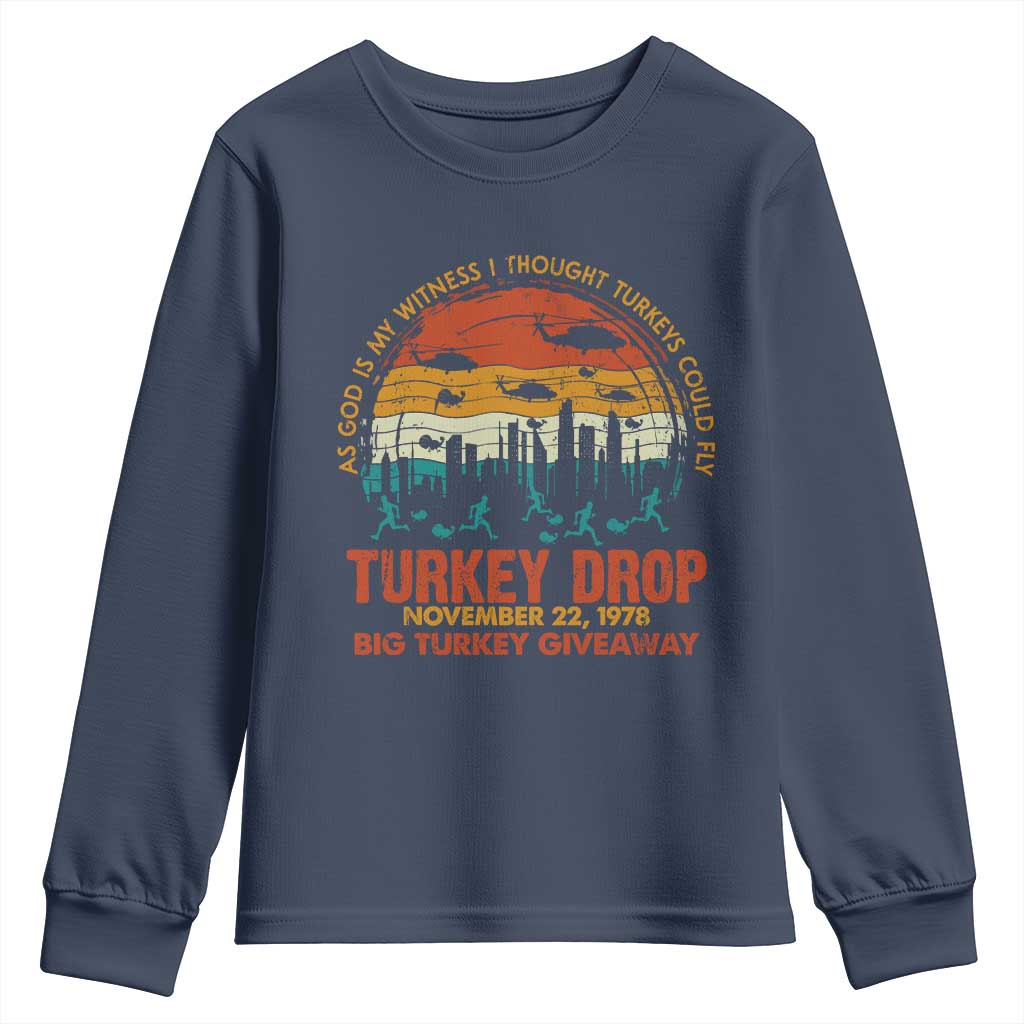 WKRP Turkey Drop Youth Sweatshirt Funny Thanksgiving Day First Annual WKRP - Wonder Print Shop