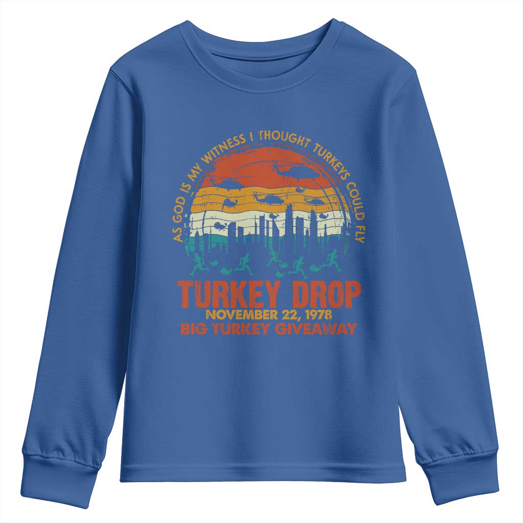 WKRP Turkey Drop Youth Sweatshirt Funny Thanksgiving Day First Annual WKRP - Wonder Print Shop