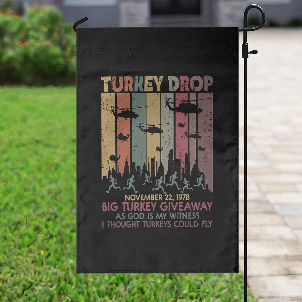 WKRP Turkey Drop Garden Flag Retro First Annual WKRP Funny Thanksgiving Day - Wonder Print Shop