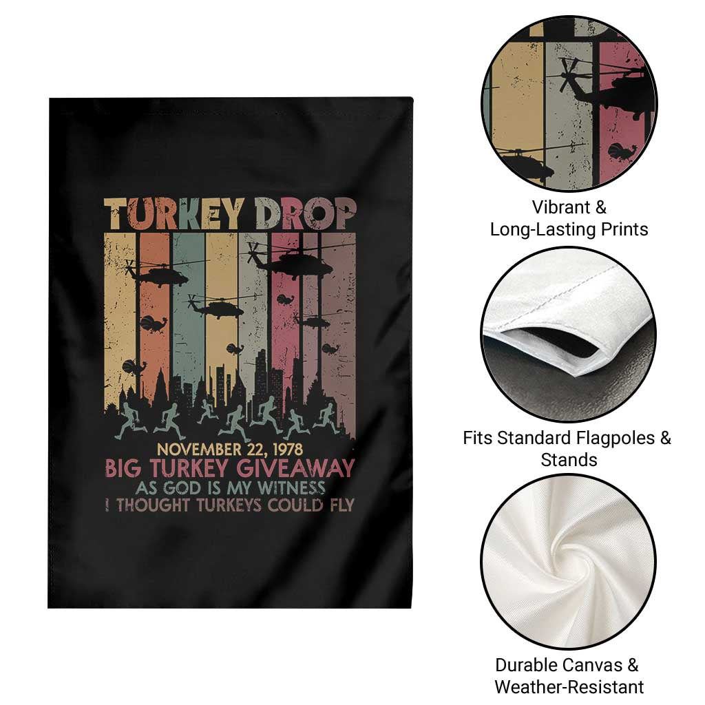 WKRP Turkey Drop Garden Flag Retro First Annual WKRP Funny Thanksgiving Day - Wonder Print Shop