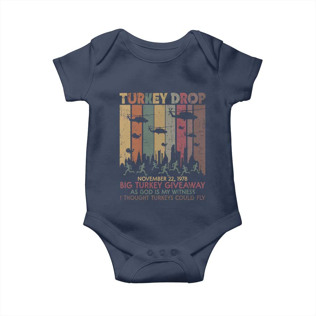 WKRP Turkey Drop Baby Onesie Retro First Annual WKRP Funny Thanksgiving Day - Wonder Print Shop