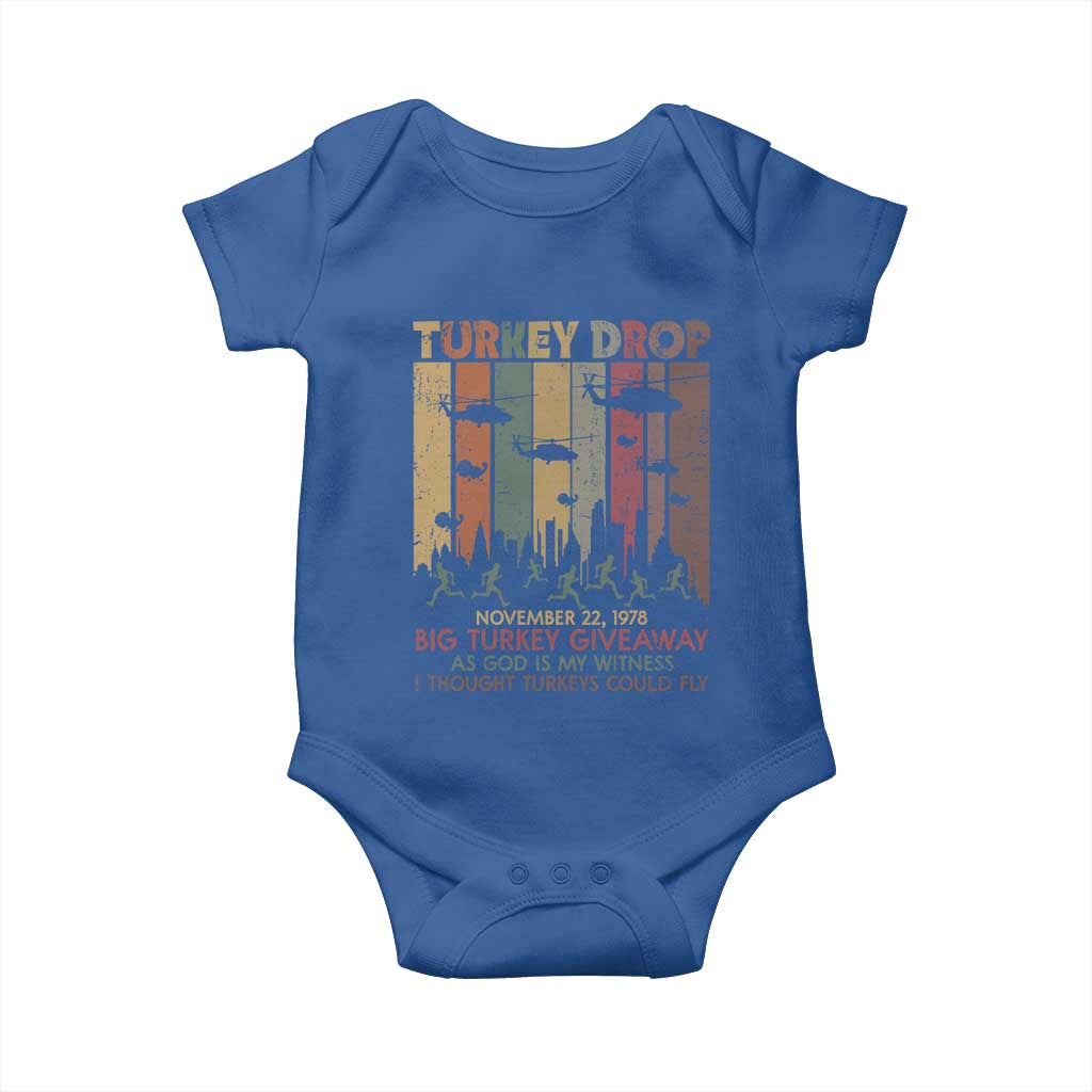 WKRP Turkey Drop Baby Onesie Retro First Annual WKRP Funny Thanksgiving Day - Wonder Print Shop