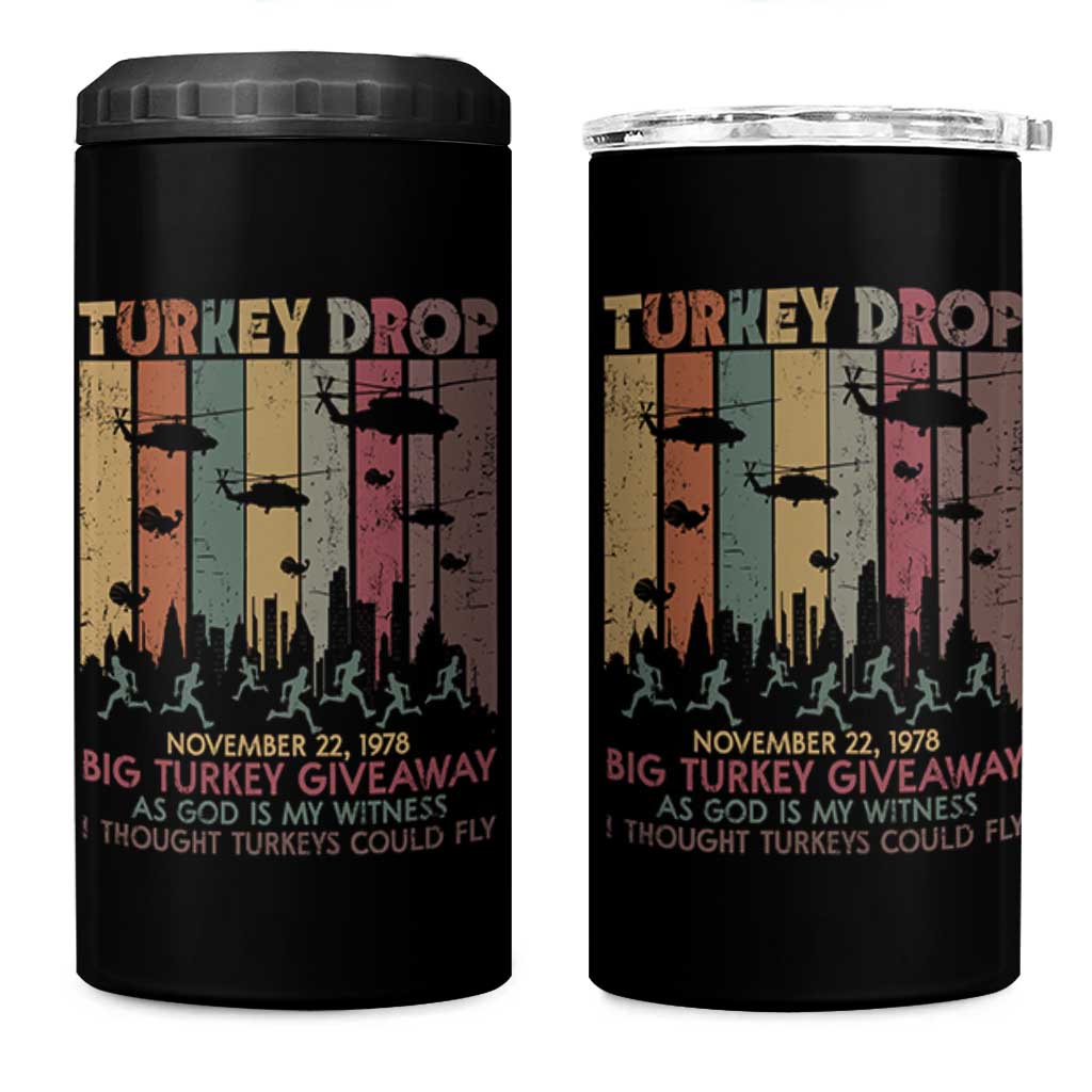 WKRP Turkey Drop 4 in 1 Can Cooler Tumbler Retro First Annual WKRP Funny Thanksgiving Day - Wonder Print Shop
