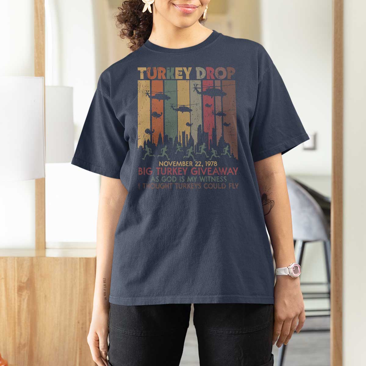 WKRP Turkey Drop T Shirt For Women Retro First Annual WKRP Funny Thanksgiving Day - Wonder Print Shop