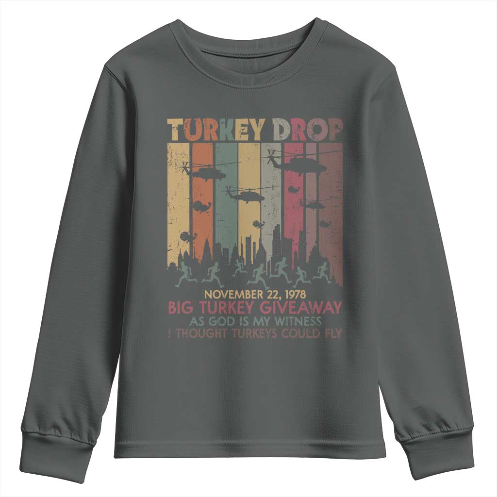 WKRP Turkey Drop Youth Sweatshirt Retro First Annual WKRP Funny Thanksgiving Day - Wonder Print Shop