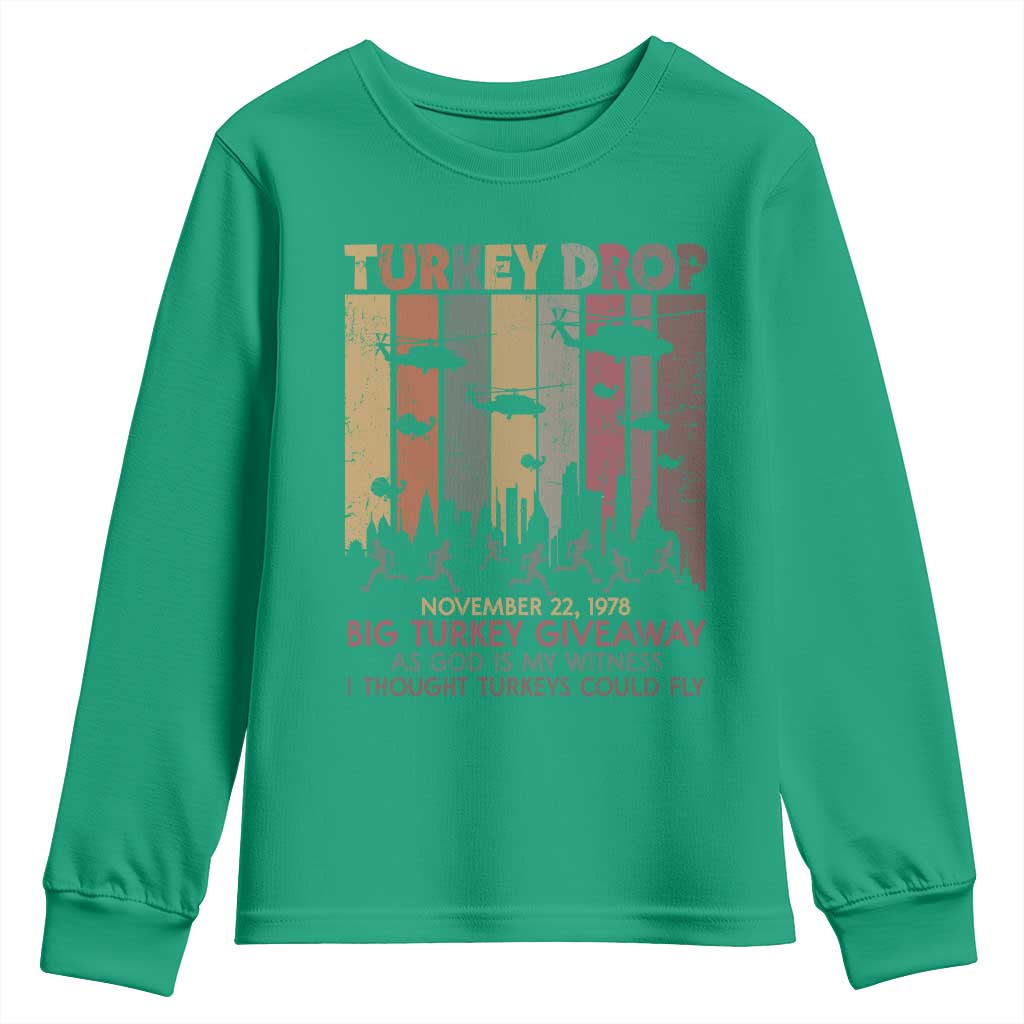 WKRP Turkey Drop Youth Sweatshirt Retro First Annual WKRP Funny Thanksgiving Day - Wonder Print Shop