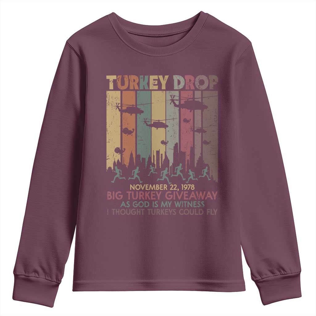 WKRP Turkey Drop Youth Sweatshirt Retro First Annual WKRP Funny Thanksgiving Day - Wonder Print Shop