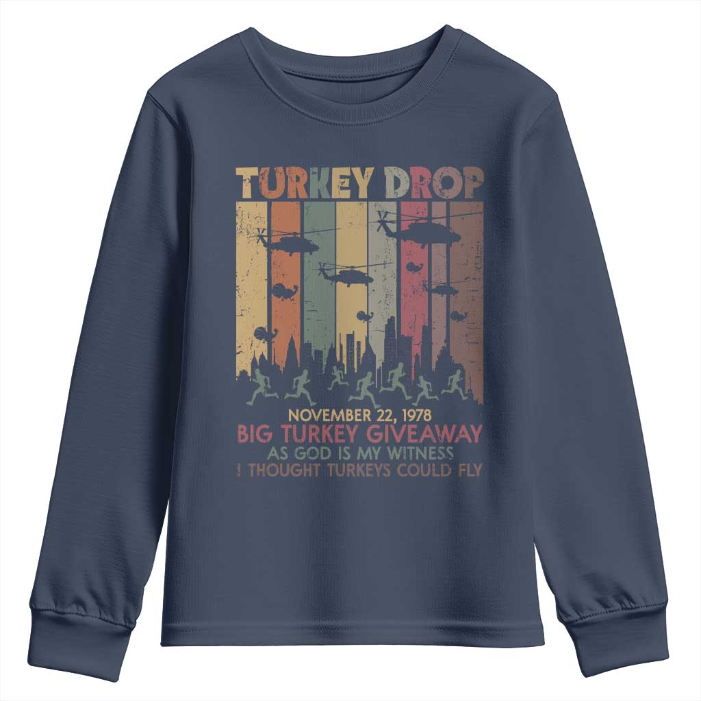 WKRP Turkey Drop Youth Sweatshirt Retro First Annual WKRP Funny Thanksgiving Day - Wonder Print Shop