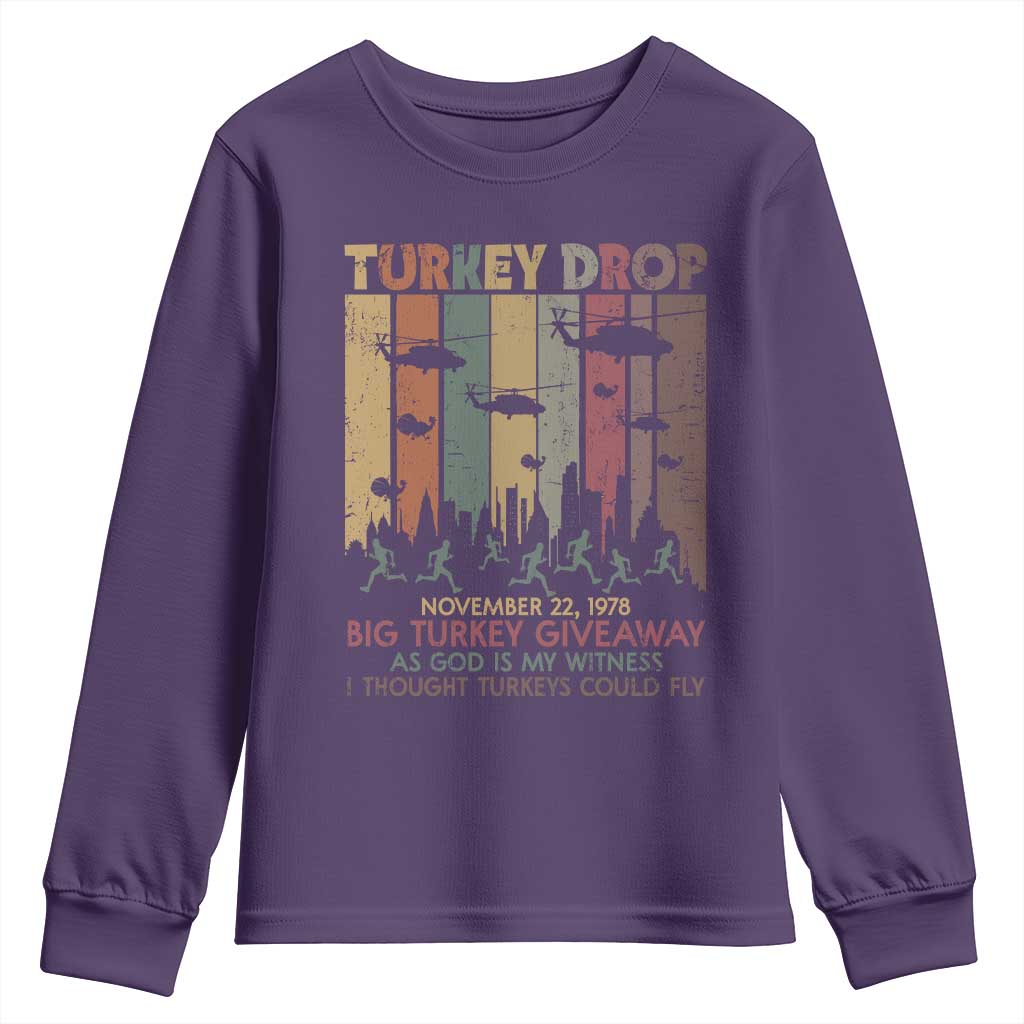 WKRP Turkey Drop Youth Sweatshirt Retro First Annual WKRP Funny Thanksgiving Day - Wonder Print Shop
