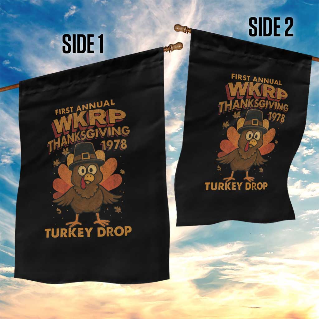 First Annual WKRP Garden Flag Funny Thanksgiving Day WKRP Turkey Drop - Wonder Print Shop