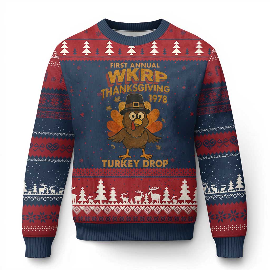 First Annual WKRP Ugly Christmas Sweater Funny Thanksgiving Day WKRP Turkey Drop - Wonder Print Shop